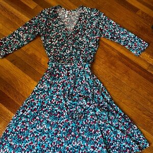 Leota dress. Teal floral. Faux wrap